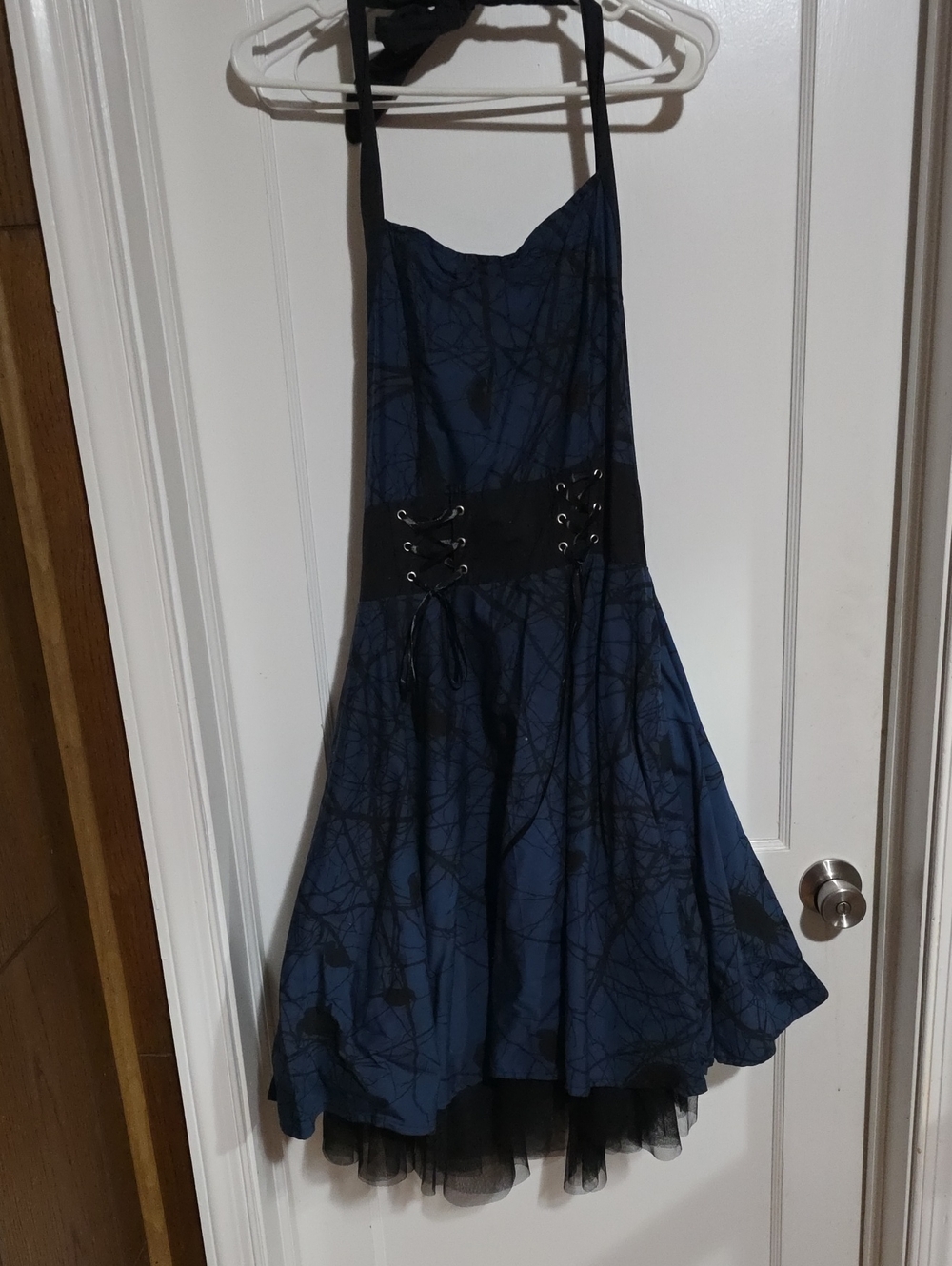 Navy Halter Mini Dress with Lace-Up Waist